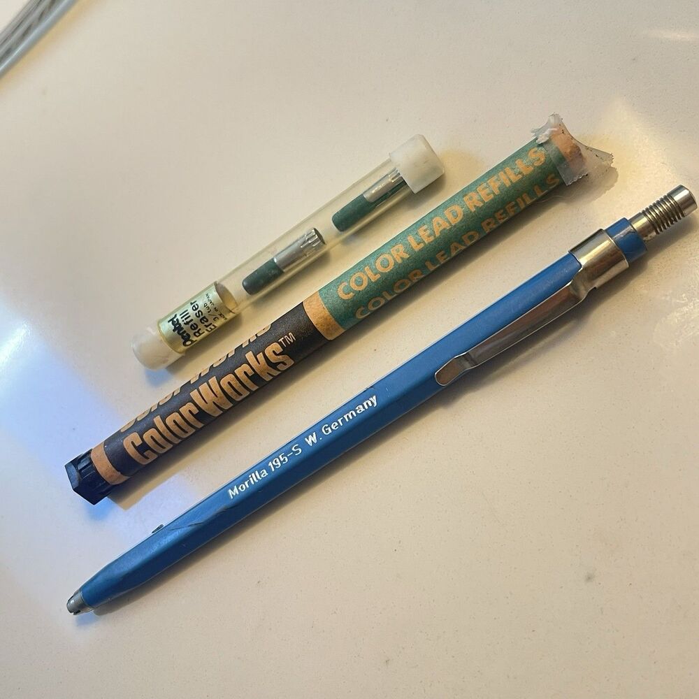 Vintage Drawing Lot Morilla Mechanical Pencil 195-S, Blue Red Green Leads